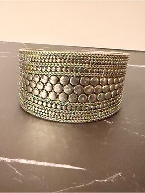 Wide Silver-Tone Studded Cuff Bracelet